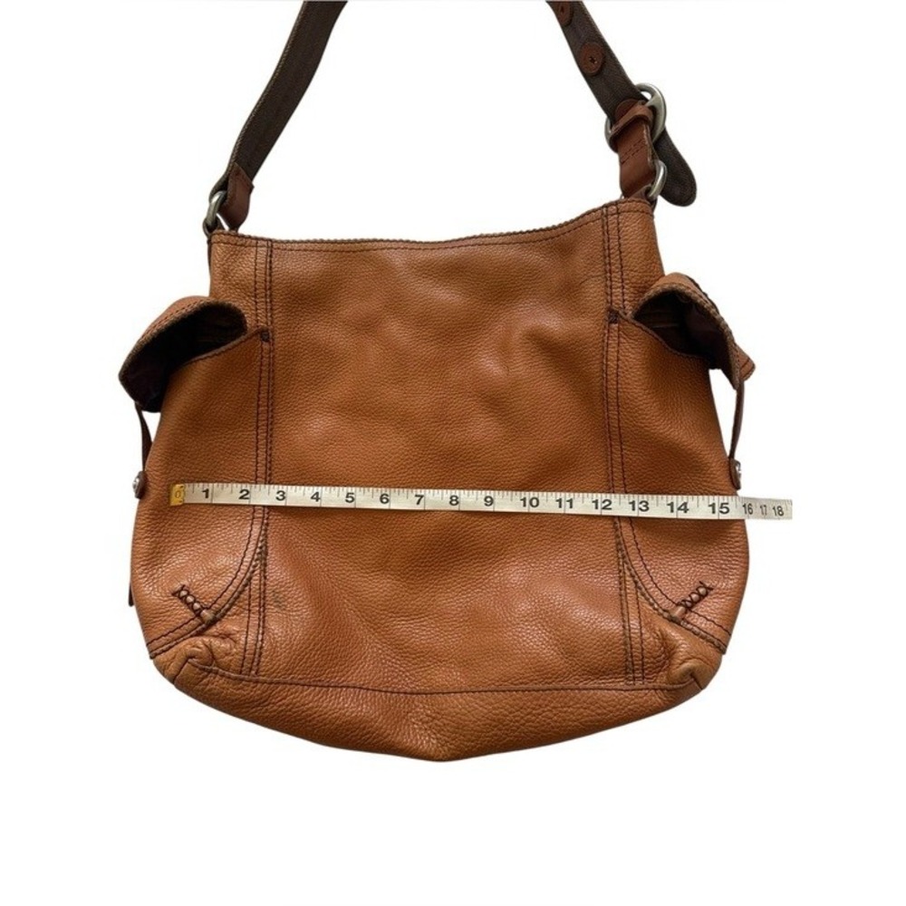 Lucky Brand Cognac Pebbled Leather Hobo Bag Boho Chic Shoulder Purse - Picture 14 of 15